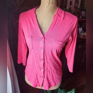 Express Pink Button-Front Collared Top